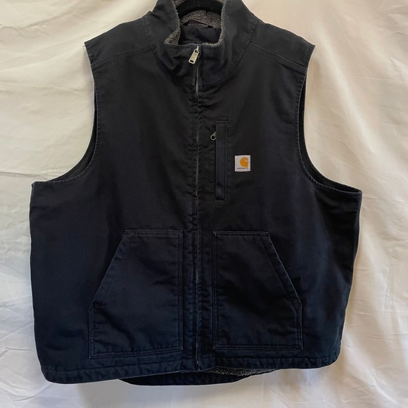 Carhartt 2XL Sherpa lined duck canvas work vest black/dark navy loose fit - Picture 1 of 11